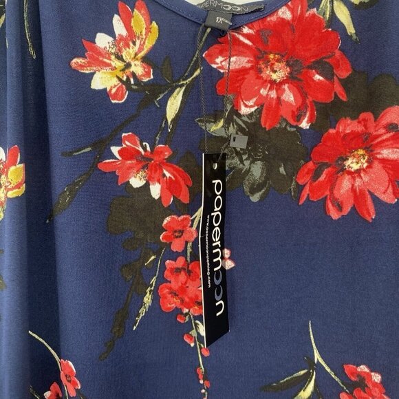 Papermoon Stitchfix Plus Size 1X Navy Blue Floral Strappy Tank Top NWT - Picture 10 of 13